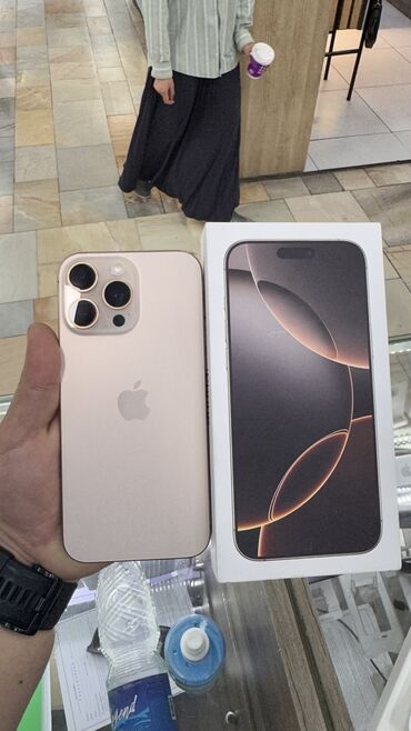 Apple iPhone: IPhone 16 Pro Max, Б/у, 256 ГБ, Desert Titanium, Защитное стекло, Чехол, Коробка, 100 %
