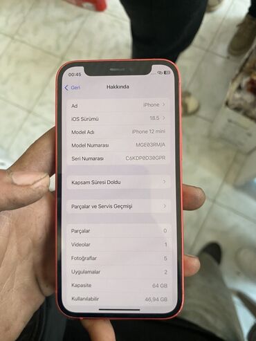 Apple iPhone: IPhone 12 mini, 64 GB, Qırmızı, Face ID — 9