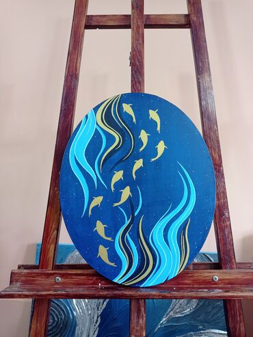 для подарков: Картина ручной работы 🖌️ "Золотые рыбки" ✨. Холст 40см×50см