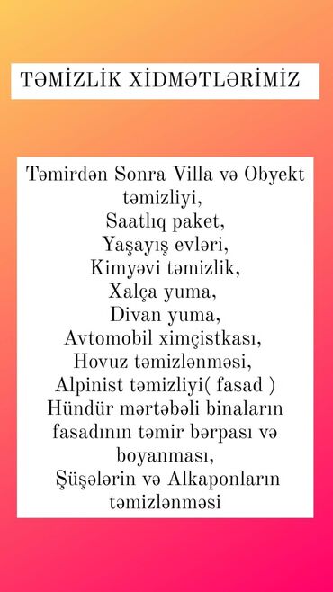 yasamalda xadime isi: DAİMİ MÜŞTƏRİLƏRƏ ENDİRİM !!! Kv 2₼ başlayan ev, villa, onyekt