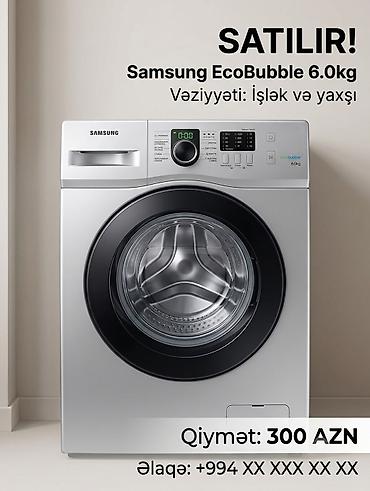 nokia 200 4g: Samsung EcoBubble paltaryuyan maşın – 6.0 kq - Ön yükləməli, gümüşü — 1