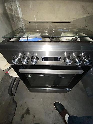 Печи, плиты: Плита комбинированная Beko, свободностоящая, нержавеющая сталь/черное — 1