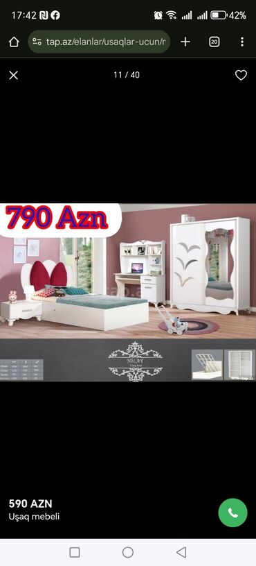 Uşaq və gənc otağı üçün dəstlər: Oğlan və qız üçün, Təknəfərlik çarpayı, Yazı masası — 3