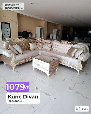 Ev üçün mebel: Künc Divan – 300×200 sm - Klassik dizaynlı, əl oyma detallı künc — 1