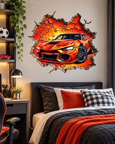 sudopera element forma ideale: 3D Zidna Nalepnica Sportski Auto u Plamenu – 2891 3D Zidna Nalepnica — 3