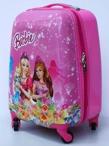 Rančevi, torbe i koferi: Dečiji putni kofer na točkiće u roze boji, sa ilustracijom Barbi — 12