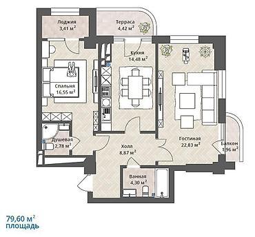 villa: 2 комнаты, 79 м², Орто-Сай с. Элитка, 9 этаж, ПСО (под самоотделку) — 2