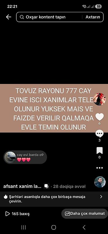 bağ evi is elanları: Ofisiant, Qadın, 25 yaş, Təcrübəsiz — 1