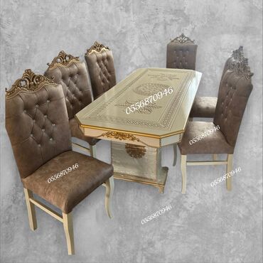 Sifarişlə masa və oturacaq dəstləri: Dördbucaq masa, Qonaq otağı üçün, 6 nəfər, Açılmayan, Azərbaycan, Zəmanətli — 10