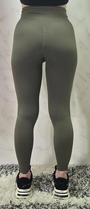 Helanke, biciklistički šortsevi: Ženske sportske helanke – visoki struk, maslinasto zelene - Kroj — 4