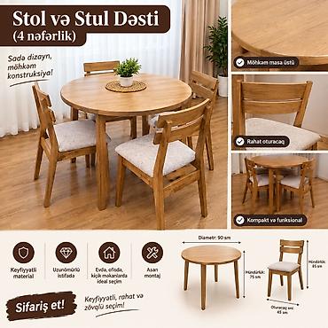 stul ev: 🔥 BÖYÜK ENDİRİM! 🔥 🪑 Stol və stul dəsti satışda! ✅ Stol — 145 AZN ✅ 1 — 2