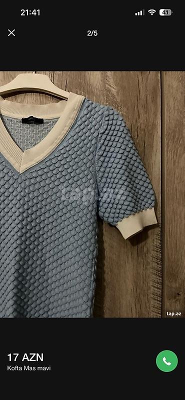 nike tech fleece baku: Mavi rəngli qısaqoll trikotaj kofta. - V formalı açıq yaxa - Ağ — 2