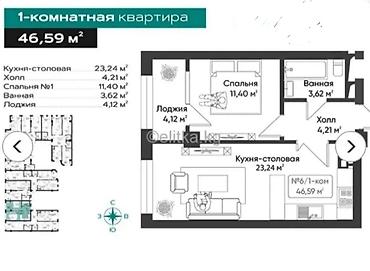 жк восточный парк 2 квартиры: 1 комната, 46 м², Тунгуч мкр Элитка, 4 этаж, Готовая ПСО (под самоотделку) — 2