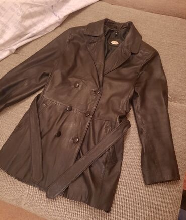 crna zenska kozna jakna: L (EU 40), Sa postavom, Jednobojni, bоја - Crna