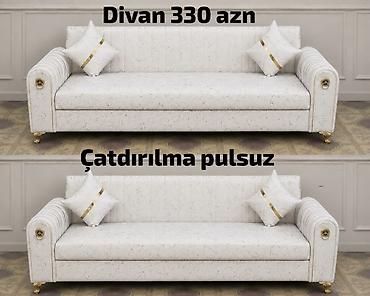 Ağ rəngli, klassik üslubda 3 nəfərlik divan. Parça üzlüyü naxışlıdır