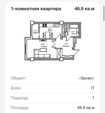 Продажа квартир: 1 комната, 48 м², Элитка, 5 этаж, ПСО (под самоотделку)