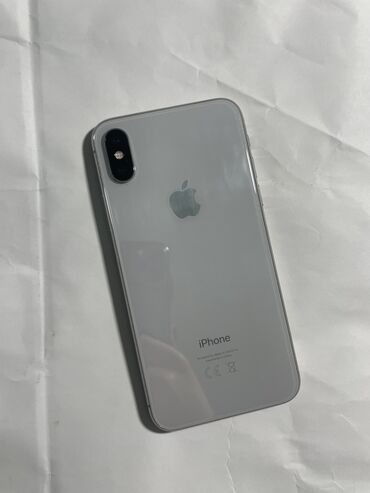 Apple iPhone: IPhone X, Б/у, 128 ГБ, White Titanium, Защитное стекло, Чехол, 75 %