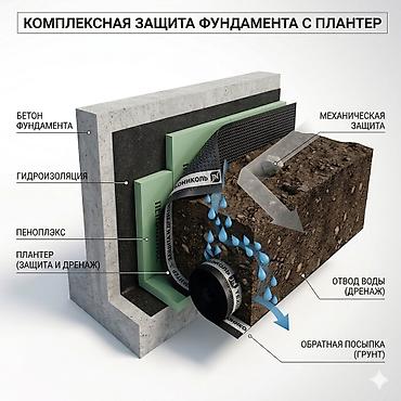 Мембрана: Профилированная дренажно‑защитная мембрана для фундамента (тип — 2