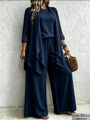primark temisvar: Trodelni komplet za punije dame,široke pantalone, bluzica, lagani — 4