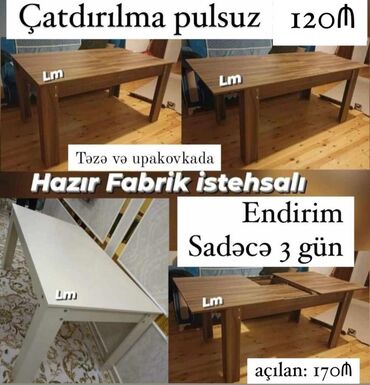 Masa və oturacaq dəstləri: Qonaq masası, Yeni, Açılan, Kvadrat masa