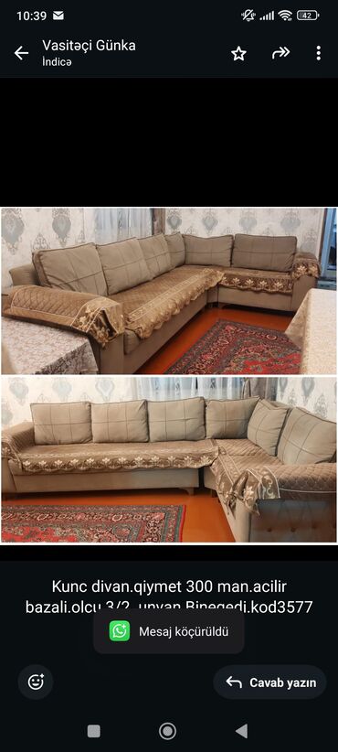 Sifarişlə divanlar: Künc divan, İşlənmiş, Açılan, Bazalı, Çatdırılma yoxdur