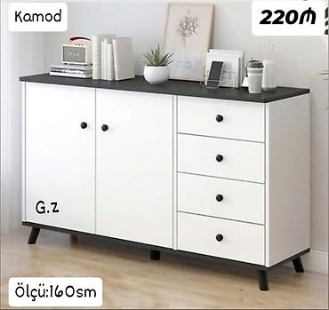 Komodlar: Kamod – ağ rəngli, qara üst səth və ayaqlar - Ölçü: 160 sm (eni — 1