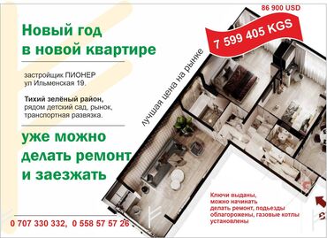 аренда квартиры подселение: 3 бөлмө, 87 кв. м, 104-серия, 3 кабат, ПСО (өзү оңдоп түзөтүп бүтүү үчүн)