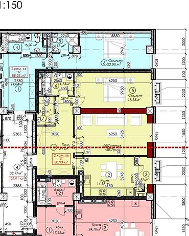 18: 2 комнаты, 80 м², АЮ Гранд Элитка, 5 этаж, ПСО (под самоотделку) — 2