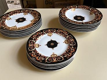 6 lı dəst Valencia 24 karat gold italian desing 6 dərin boşqab 6 aş