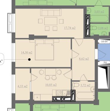 рассрочку квартиру: 2 комнаты, 60 м², Элитка, 5 этаж, ПСО (под самоотделку)