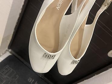 baletka: Ağ rəngli qadın balerinləri/slingback ayaqqabılar - Burun: yumru - Üst — 3