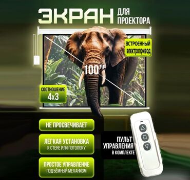 Экраны для проекторов: Экран для проектора с электроприводом и пультом, 100 дюймов. Экран