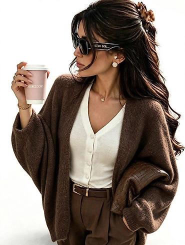 patike a: Ženski oversized kardigan – meko pletivo - Silueta: opušten — 1