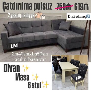 Yataq otağı dəstləri: Divan+ Masa dəsti Sifarişlə hazırlanır. Dəst şəkildə : 619₼ Divan 