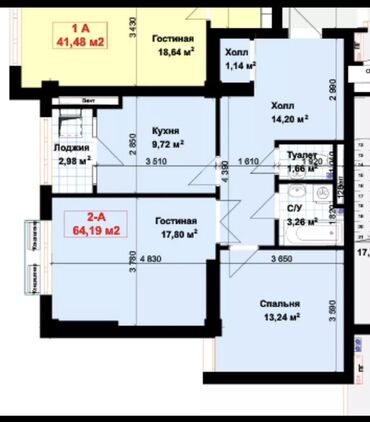 квартира с подсления: 2 комнаты, 64 м², Элитка, 3 этаж, ПСО (под самоотделку)