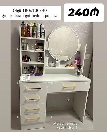 Мебель на заказ: Ağ rəngdə vizaj/tuvalet masası - Ölçü: 160x100x40 sm - Dəyirmi güzgü — 1