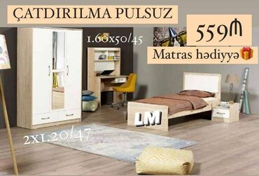 tek stolar: Gənc yataq otagi mebeli ÇARPAYI+DOLAB+Yazı masası+tumba Yeni və