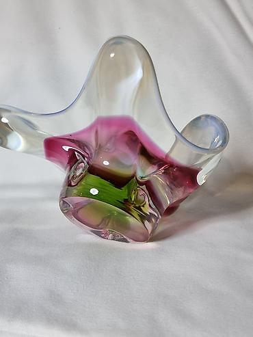 Вазы: Bohemia, художественное стекло КАНФЕТНТЦА РЕДКАЯ С БЕЛОЙ КАЙМОЙ — 4