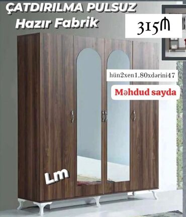 шкаф купе баку: Yeni, 4 qapılı, Açılan, Düz dolab