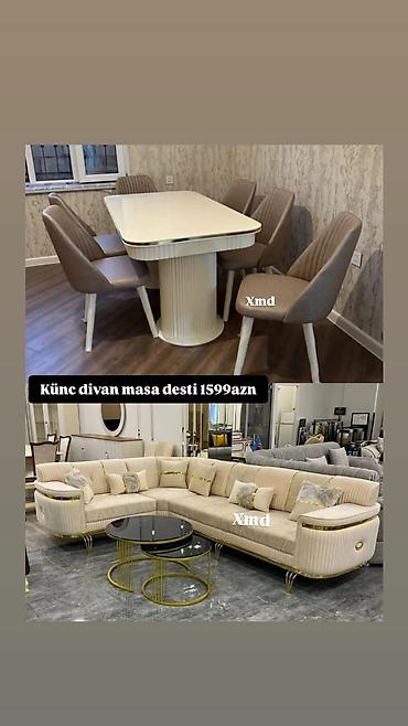 Künc divan və masa dəsti - Dəst tərkibi: - Künc divan: krem rəngli