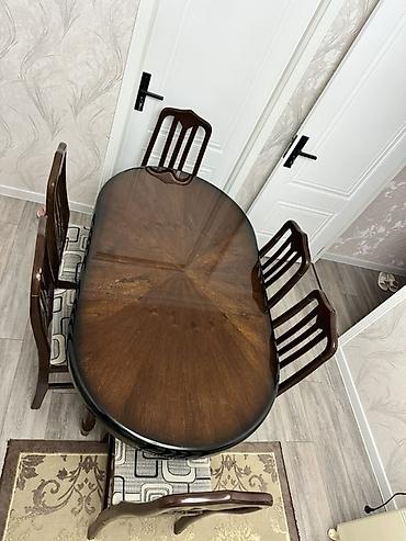 skamya sekilleri: Yemək otağı dəsti – oval masa və 6 ədəd stul - Material: massiv ağac — 4