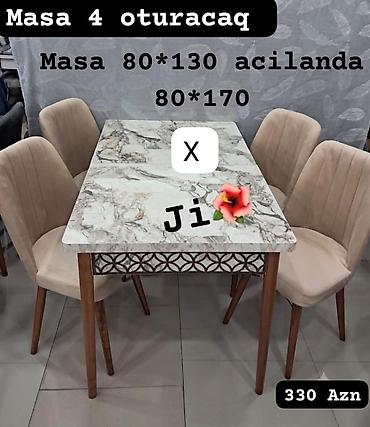 peride: Açılan yemək masası və 4 ədəd stul dəsti. - Masa ölçüsü: 80×130 sm — 1