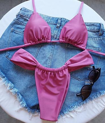 push up helanke iskustva: Ružičasti bikini set – trouglasti gornji deo i donji deo sa mašnama sa — 1
