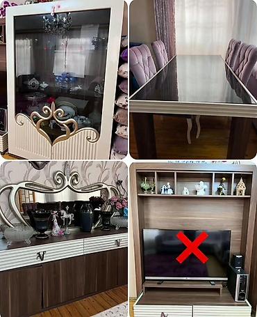 klassik tv stend: Qonaq otağı üçün mebel dəsti Tərkibi: - Vitrin: şüşə vitrinli, içi — 1