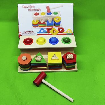 Ракетки: Пирамидка игрушка деревянная + колотушка с шариками🟡🟠 В комплекте