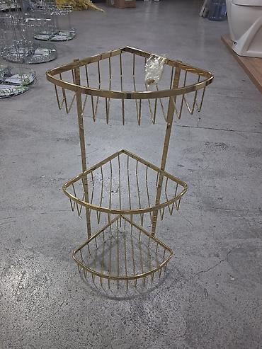 hamam ucun rəf: Bürünc rəngli 3 mərtəbəli künc hamam rəfi - Material: metal — 2