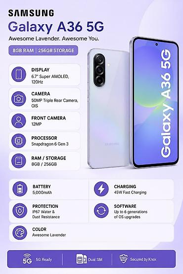 redmi not 9t: Samsung Galaxy A36 5G, Б/у, 128 ГБ, цвет - Фиолетовый, 2 SIM — 2