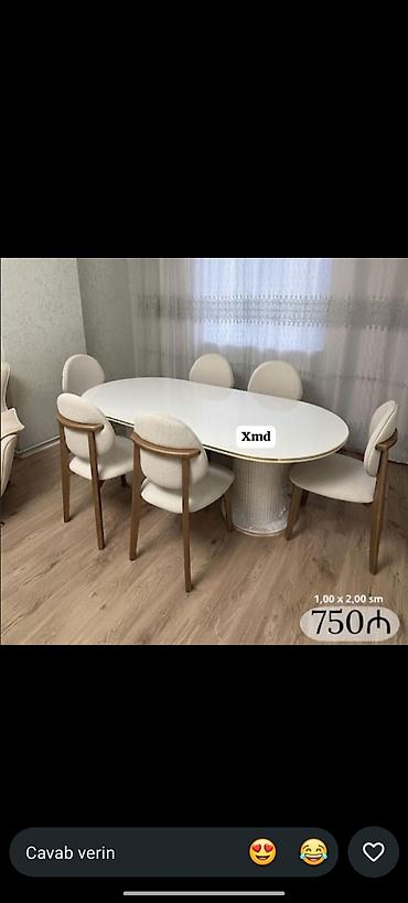 stol sul: Oval yemək masası və 6 ədəd stul dəsti - Masa ölçüsü: 1,00 x 2,00 m — 1