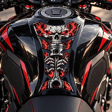 lanac za motor: Inferno Piston Skull 3D Gel Lobanja Tank Pad - 2867 Inferno Piston — 2