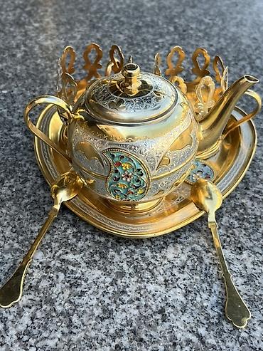 cay qaşığı: Çay dəsti, rəng - Qızılı, Metal, 2 nəfərlik — 2